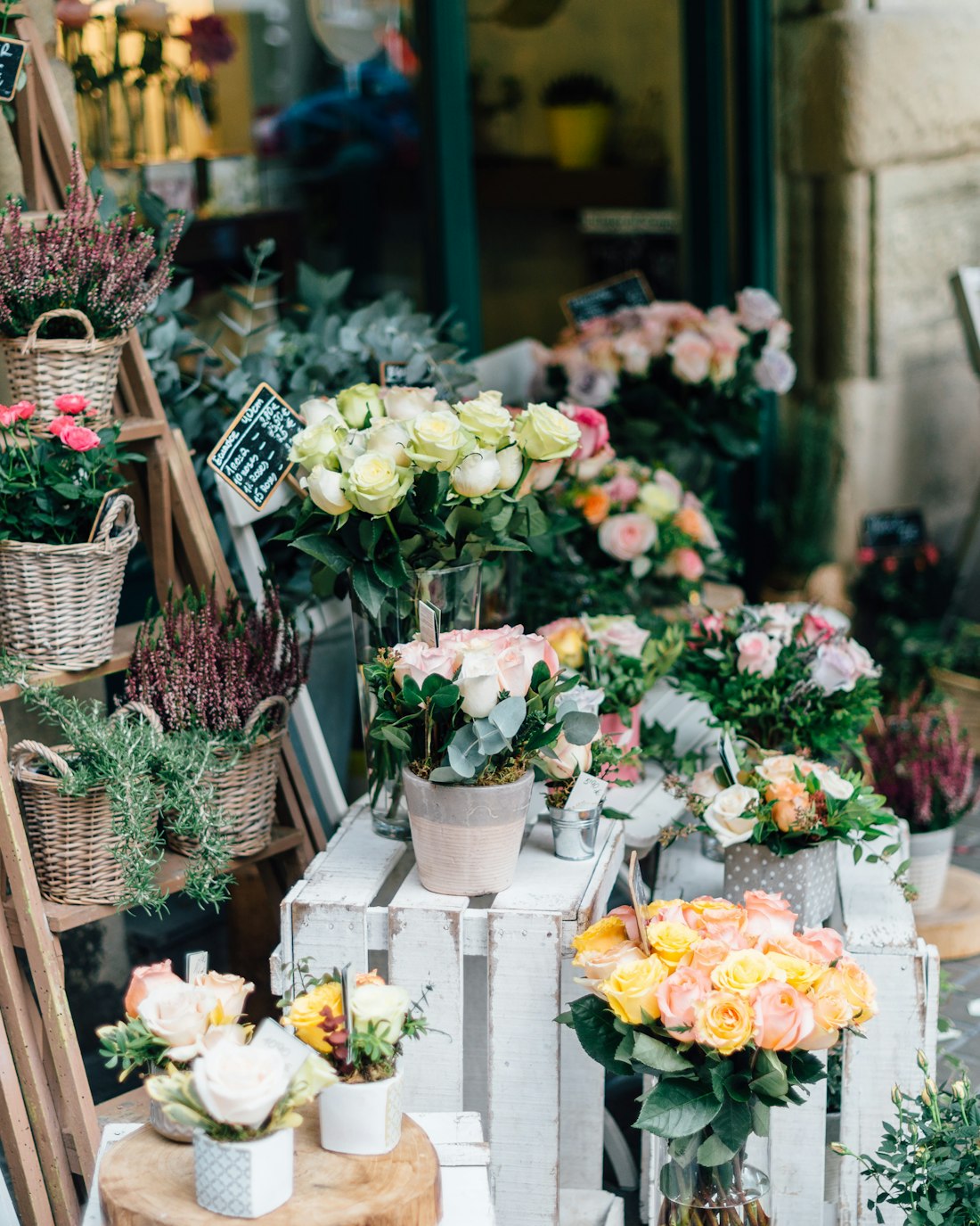 The flower-filled shopfront of the atelier